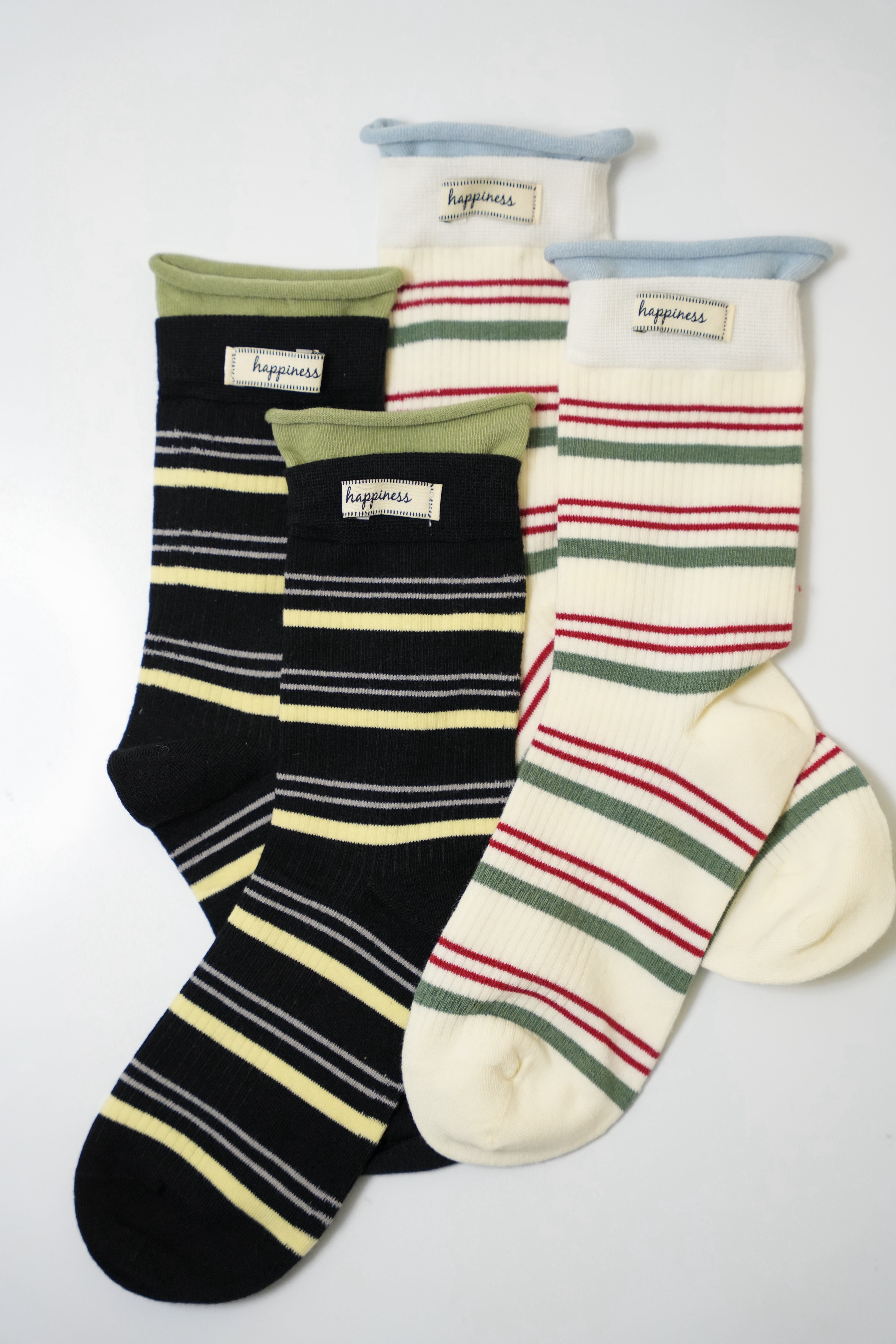 Happiness Stripe Crew Socks — 2 Colourways