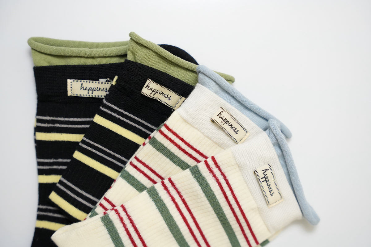 Happiness Stripe Crew Socks — 2 Colourways