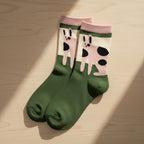Pink Funky Cat Colour Block Crew Socks