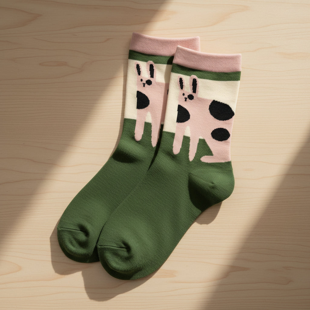 Pink Funky Cat Colour Block Crew Socks