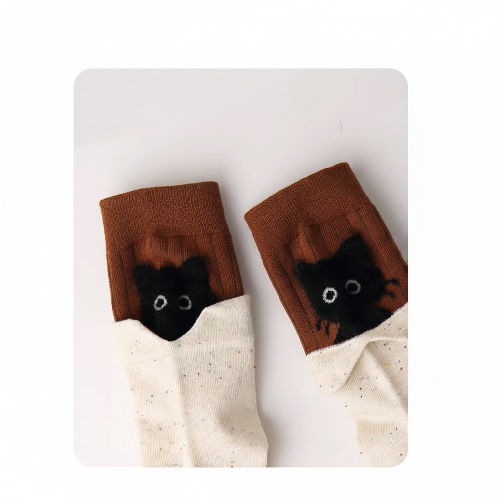 Peek-a-Boo Black Cat Crew Socks