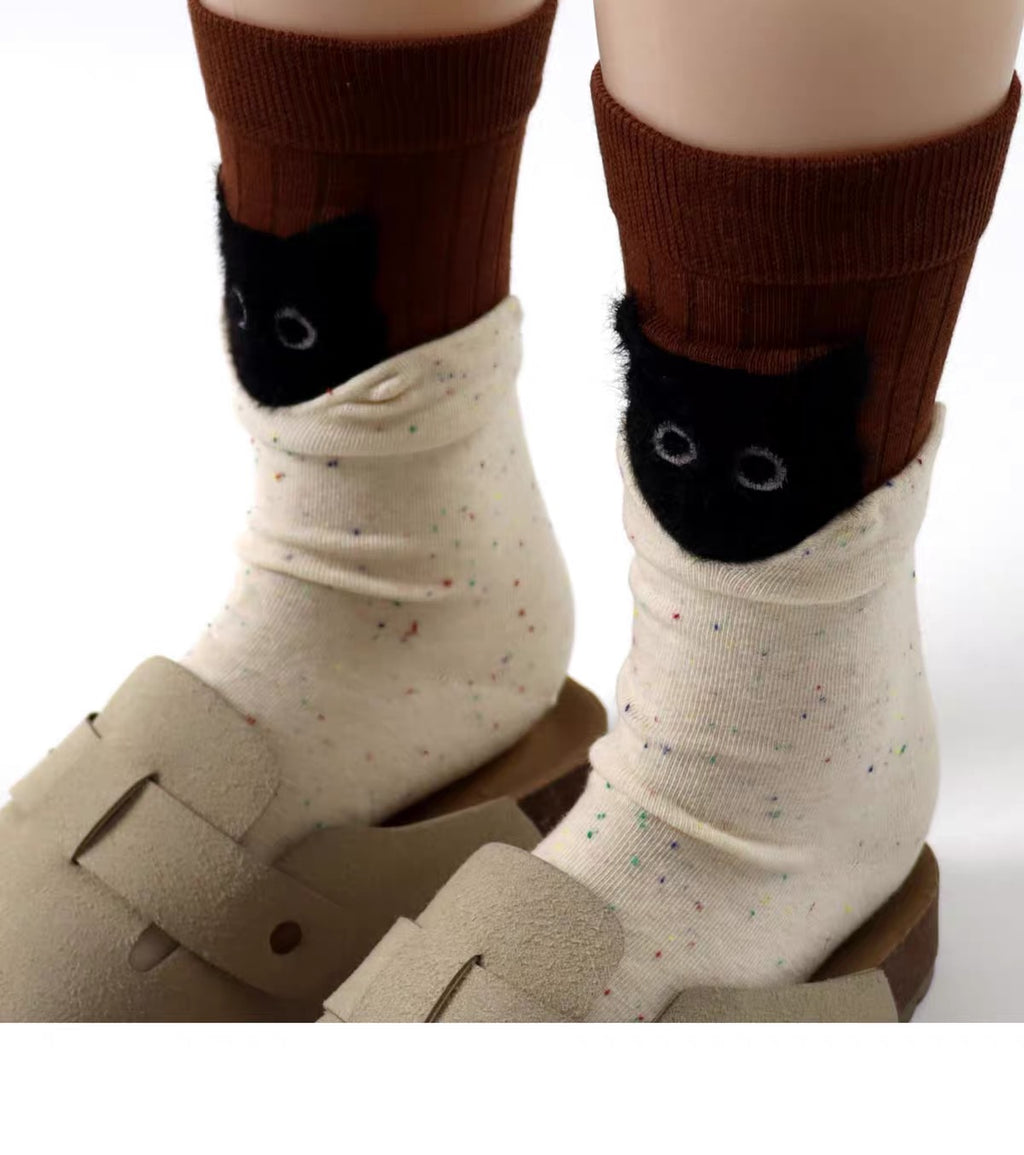 Peek-a-Boo Black Cat Crew Socks