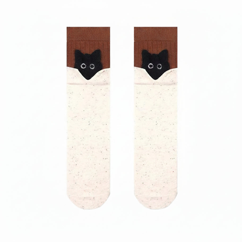 Peek-a-Boo Black Cat Crew Socks