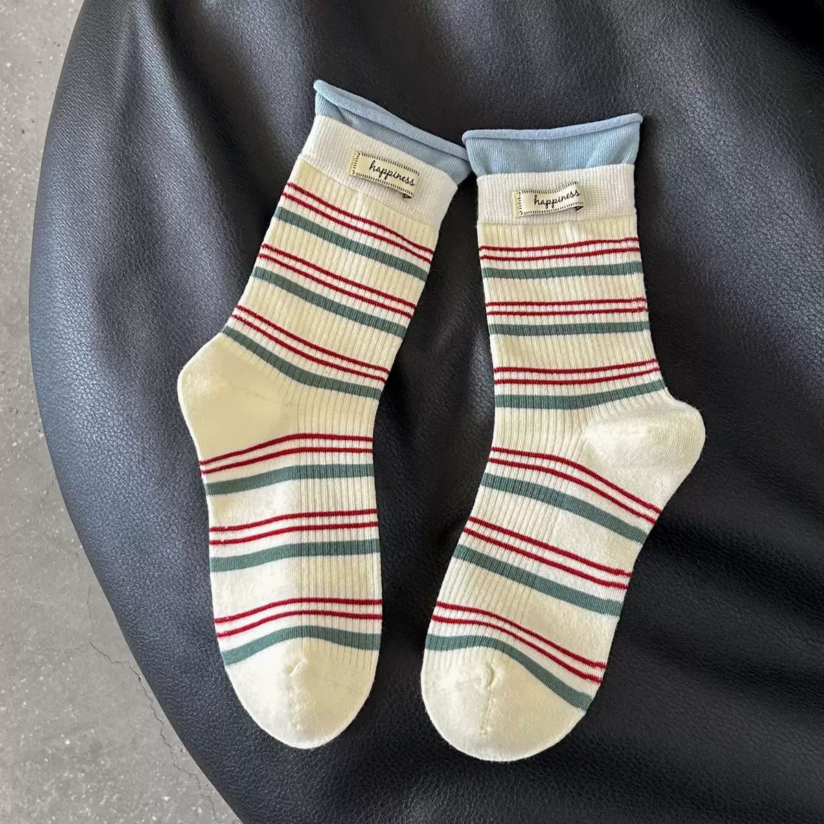 Happiness Stripe Crew Socks — 2 Colourways