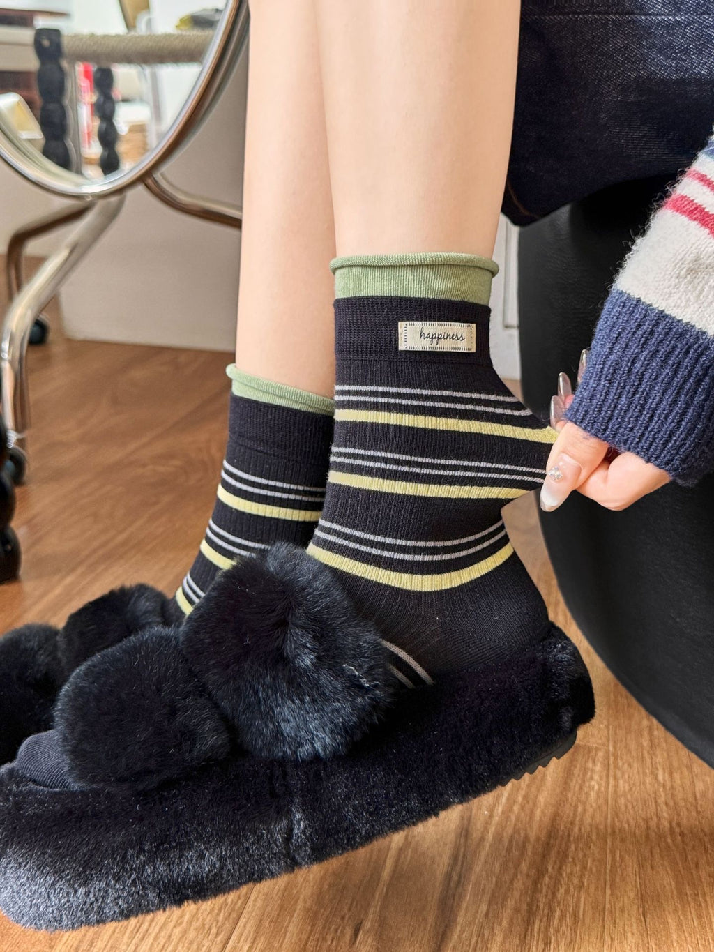 Happiness Stripe Crew Socks — 2 Colourways