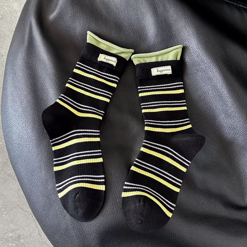 Happiness Stripe Crew Socks — 2 Colourways