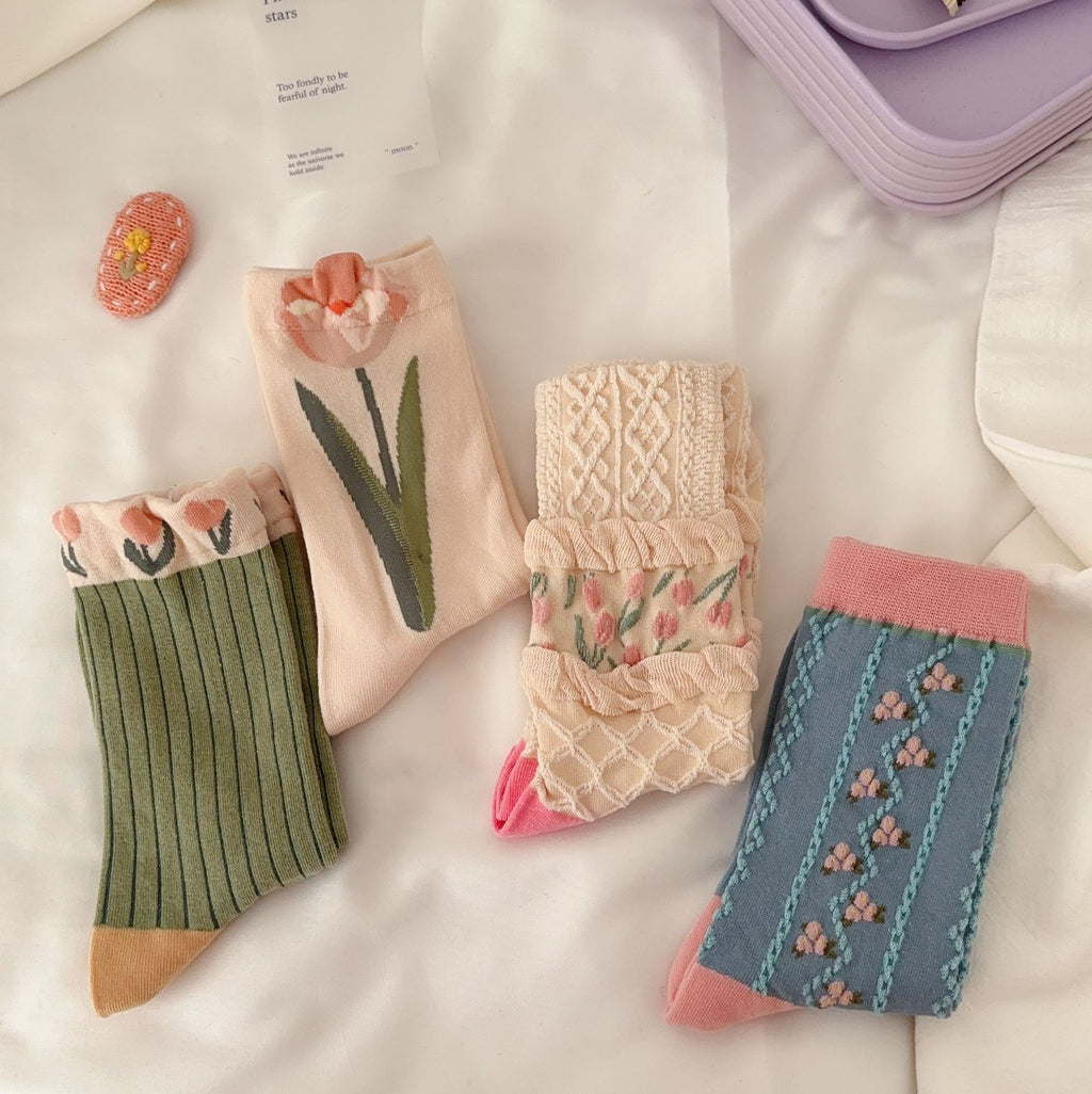 Tulip Garden Crew Socks