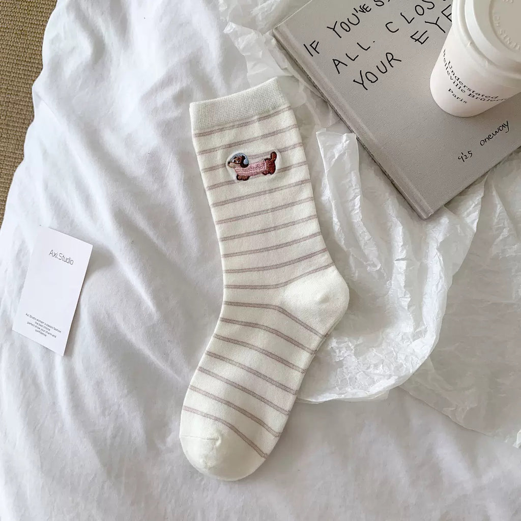 Sausage Dog Stripe Crew Socks