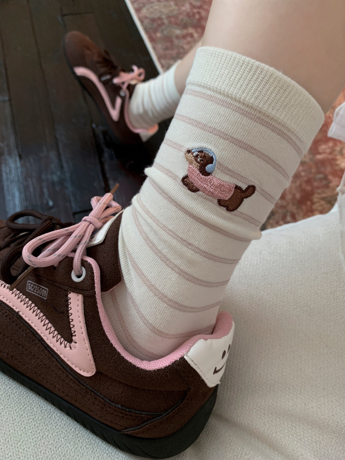 Sausage Dog Stripe Crew Socks