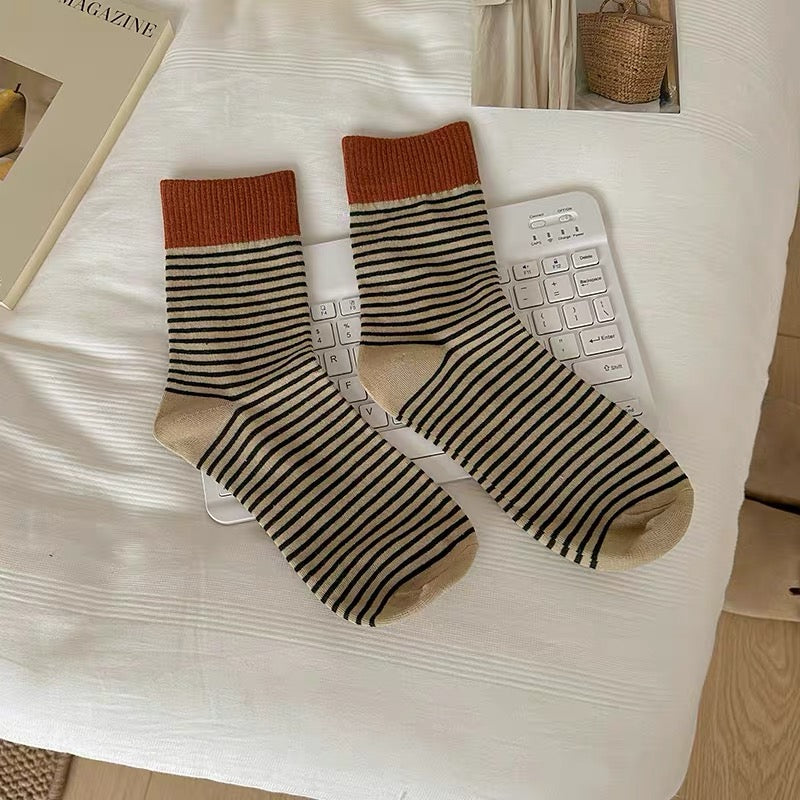 Terracotta Stripe Crew Socks