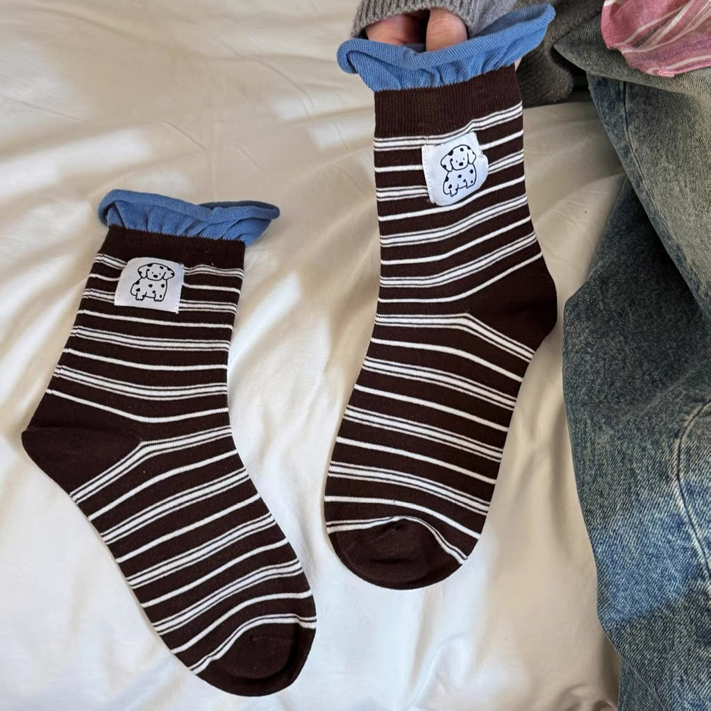 Dalmatian Patch Stripe Crew Socks