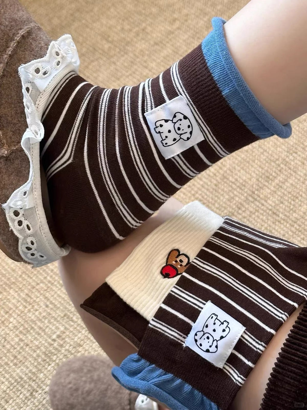 Dalmatian Patch Stripe Crew Socks