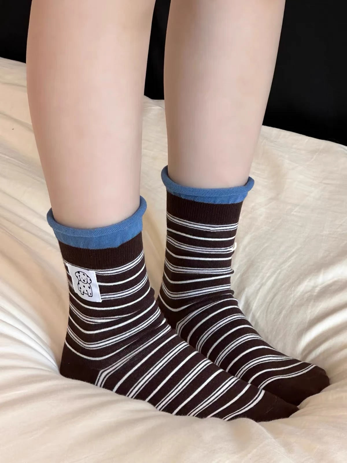 Dalmatian Patch Stripe Crew Socks