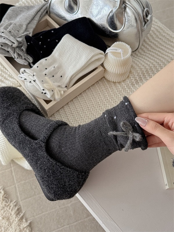 Polka Dot Bow Slouch Socks